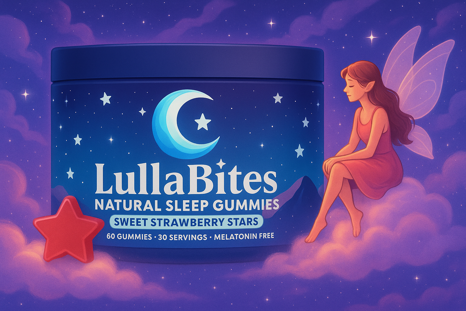 🌙 LullaBites Natural Sleep Gummies – Melatonin-Free, Vegan, Relaxation & Stress Relief Support