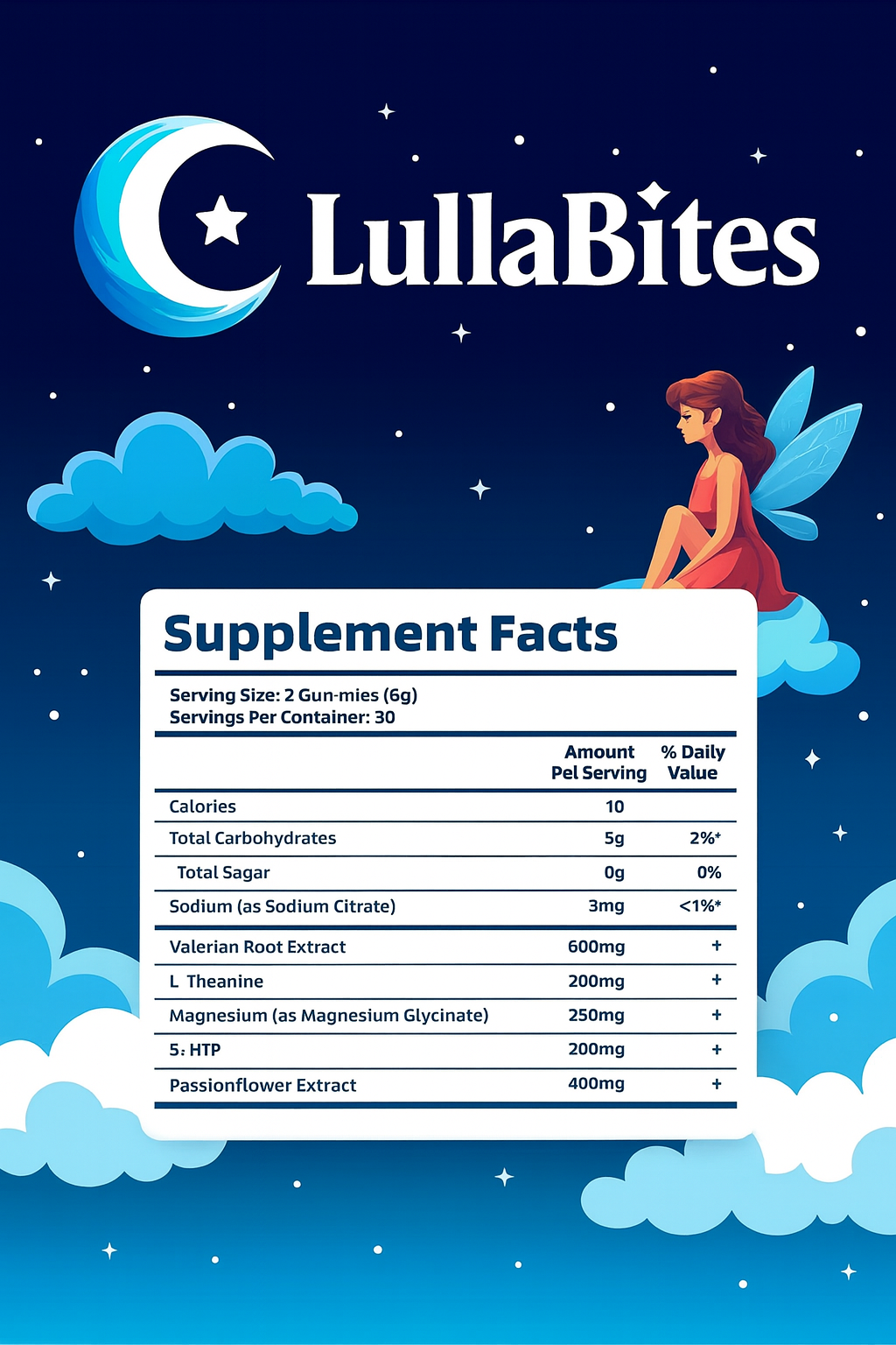 🌙 LullaBites Natural Sleep Gummies – Melatonin-Free, Vegan, Relaxation & Stress Relief Support